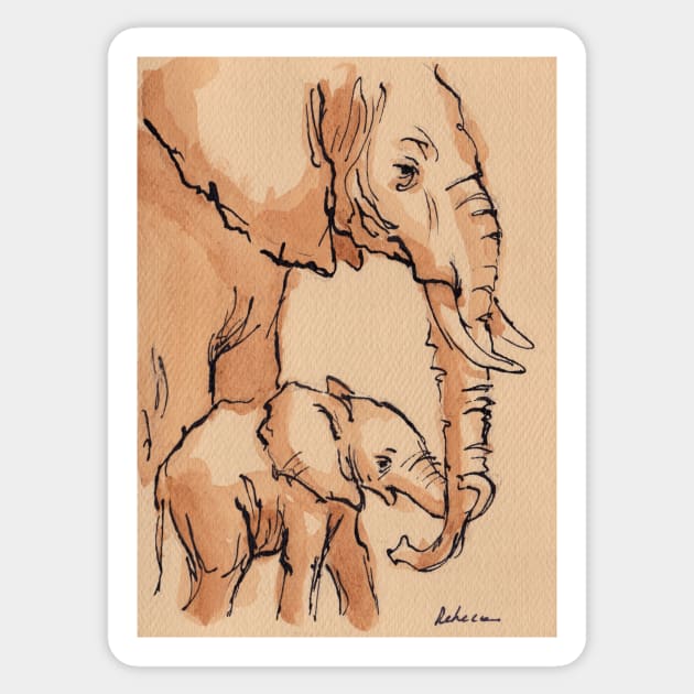 My Mama: Baby Elephant & Mama Watercolor Painting #12 Sticker by tranquilwaters